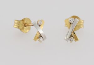 9CT 2-TONE CZ STUD EARRINGS