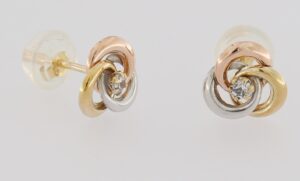 9CT 3 COLOUR FLOWER CZ STUD