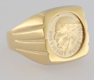 9CT YG PESO COIN SQUARE GENTS RING