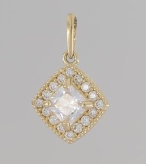 9CT YG DIAMOND SHAPE CZ PENDANT   8MM