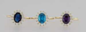 9CT YG OVAL COLOUR STONE AND CZ RING