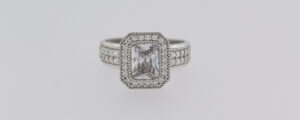 9CT WG EMERALD CUT CZ BROAD LADIES RING