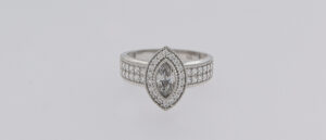 9CT WG MARQUISE SHAPE CZ BROAD LADIES RING