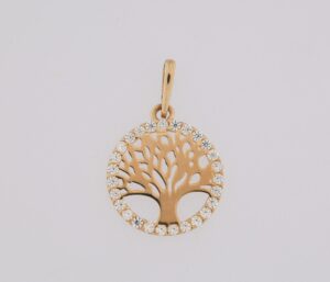 9CT YG CZ TREE OF LIFE PENDANT  10MM