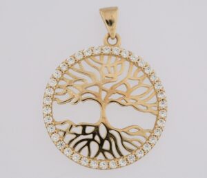 9CT YG CZ TREE OF LIFE PENDANT   18MM