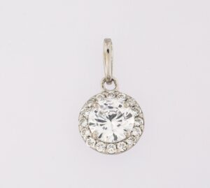 9CT WG HALO CZ PENDANT   7.5MM