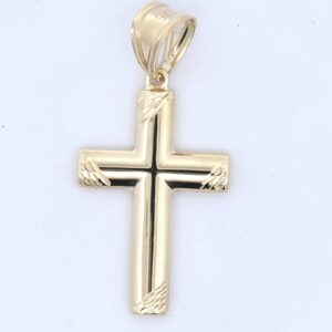9CT YG CROSS WITH ENGRAVED EDGES  26X18MM