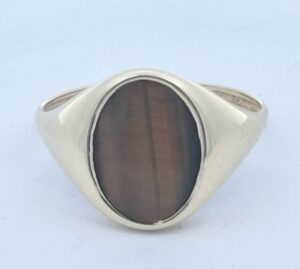 9CT YG MENS TIGER'S EYE RING