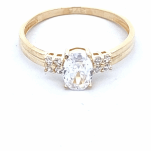 9CT YG OVAL CZ LADIES RING