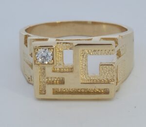 9CT YG MENS PICASSO RING WITH LAB DIAMOND