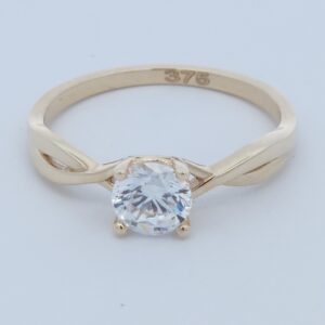 9CT YG CUBIC SOLITAIRE LADIES RING