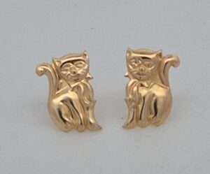 9CT YG CAT STUD EARRING